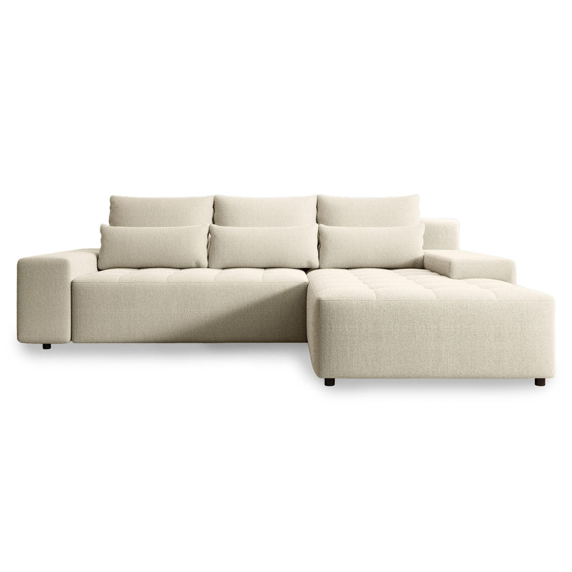 ECKSOFA Neluro Hellbeige Chenille wasserabweisend - Ecru/Schwarz, Kunststoff/Textil (268/184cm) - Selsey