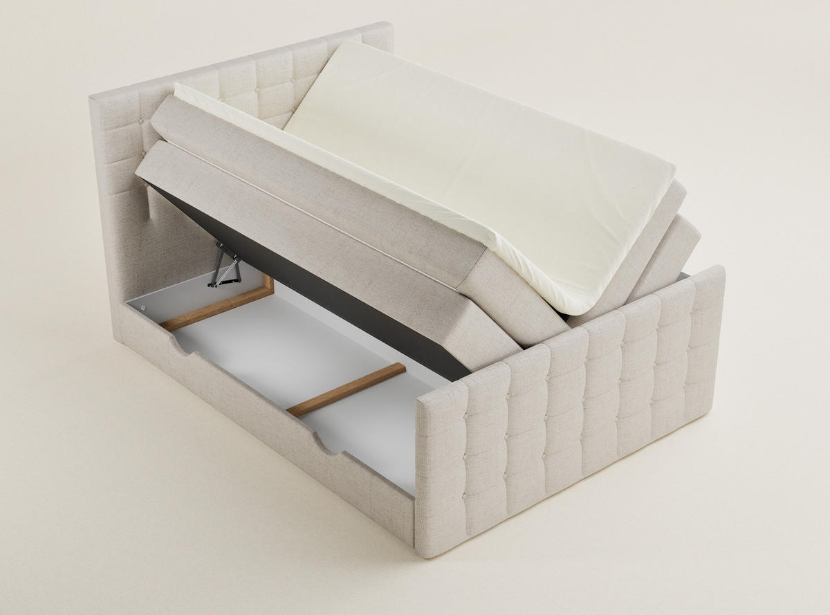 BOXSPRINGBETT Tasca 140/200 cm, in Beige, Bettkasten, Matratze, Topper - Beige/Schwarz, Holz/Holzwerkstoff (140/200cm) - Maison de Reve