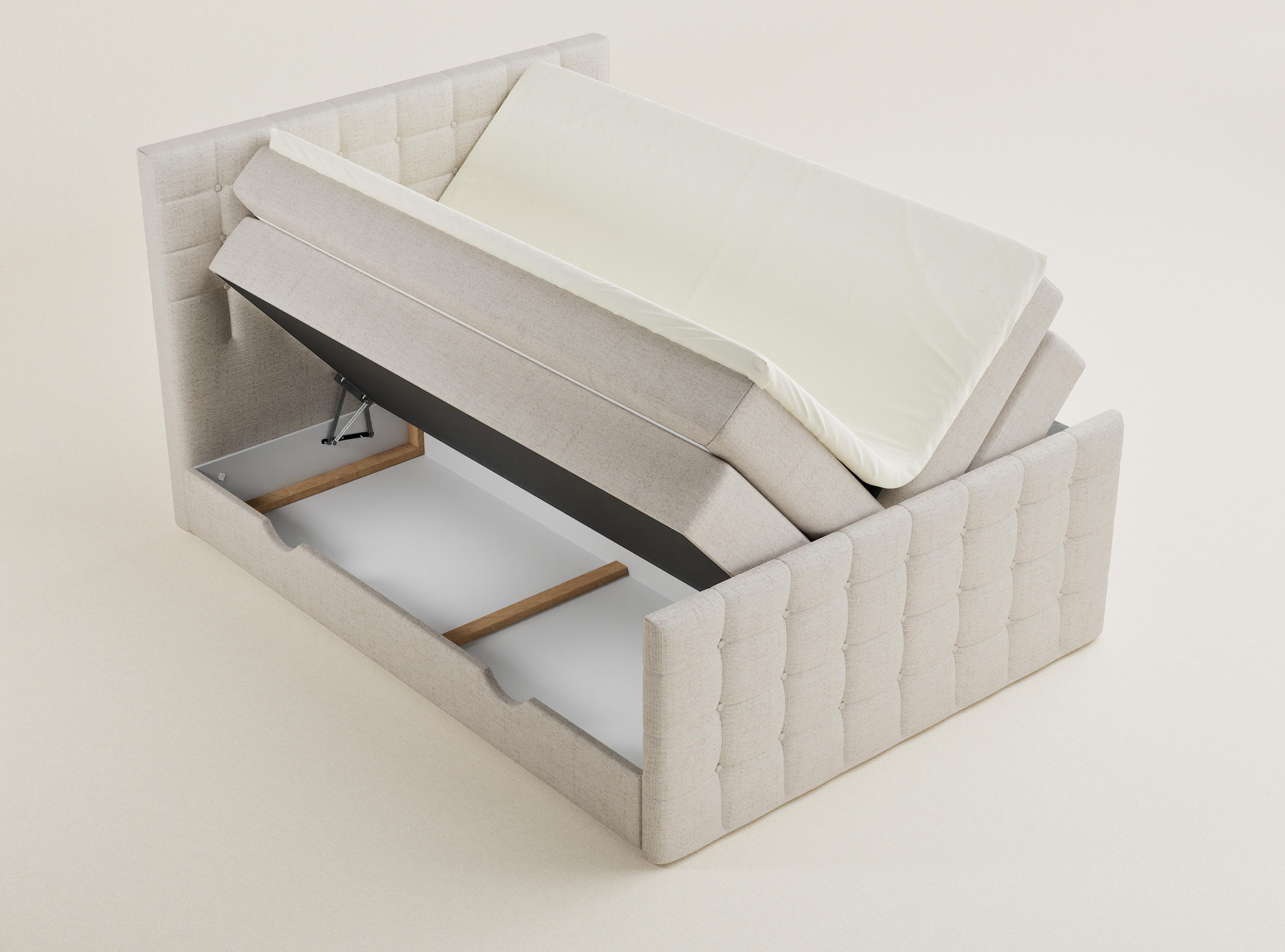 Thumbnail - Maison de Reve Boxspringbett, Beige, Textil, H3 + H4, Höhe ca. 37 cm, 200x200 cm, Hergestellt in Europa, Oeko-Tex® Stand...