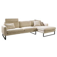 ECKSOFA RICARDA Cremeweiß Cord - Creme/Schwarz, Textil/Metall (298/154cm) - KAWOLA