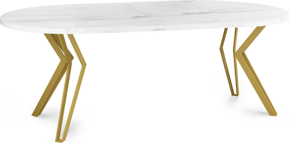 ESSTISCH Daisy runder ausziehbarer, Marmor Weiß 120-200/100/76 cm - Ecru/Goldfarben, Holzwerkstoff/Metall (120/120/76cm) - WFL GROUP