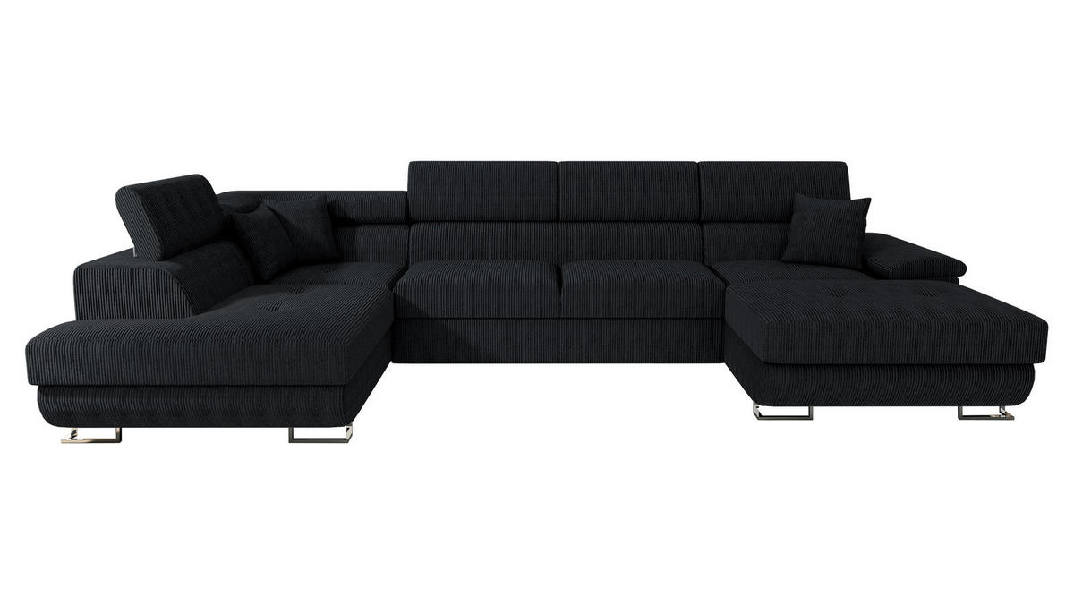 WOHNLANDSCHAFT Cotere Bis Cord, Seite: Links - Schwarz, Holz (345/91/202cm) - MIRJAN24