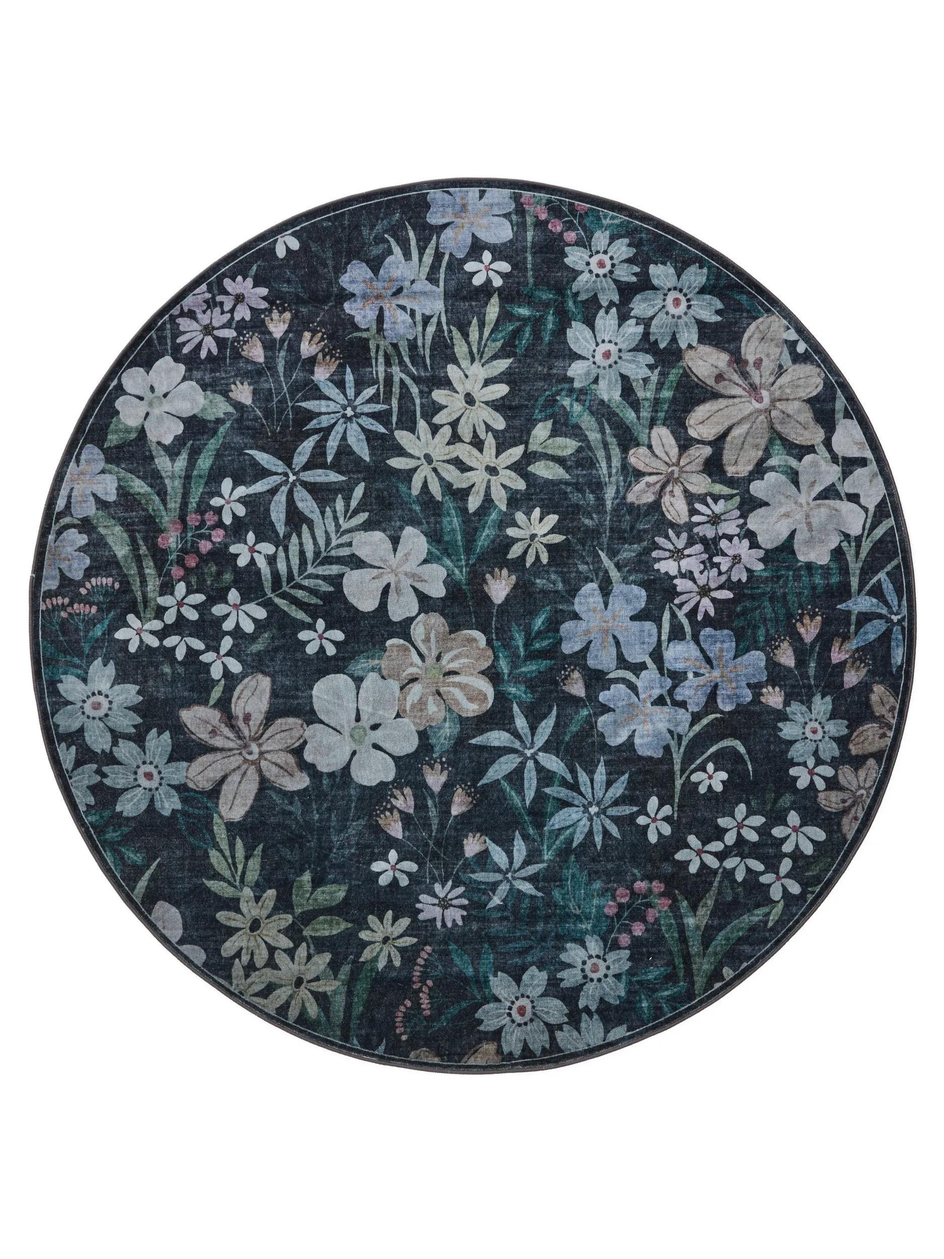 TEPPICH Milly waschbar Multicolor/Schwarz ø 160 cm rund - Multicolor/Schwarz, Kunststoff/Textil (160/160cm) - benuta