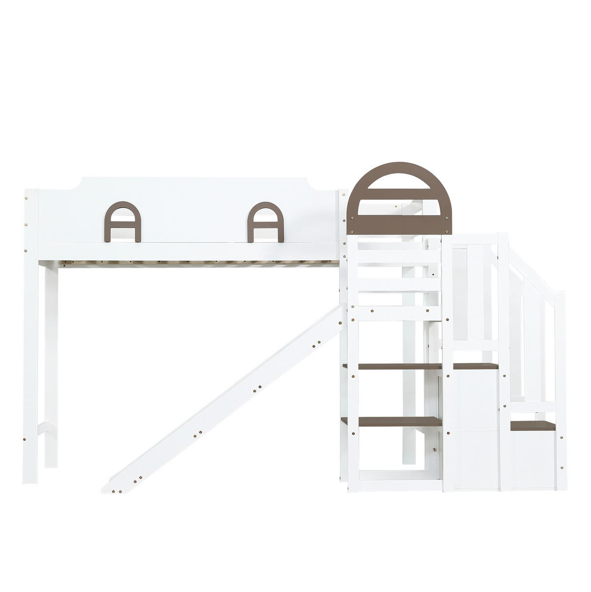 ETAGENBETT 90/200 cm mit Rutsche und Stauraumtreppe in Weiß - Weiß, Holzwerkstoff (90/200cm) - BEAOK