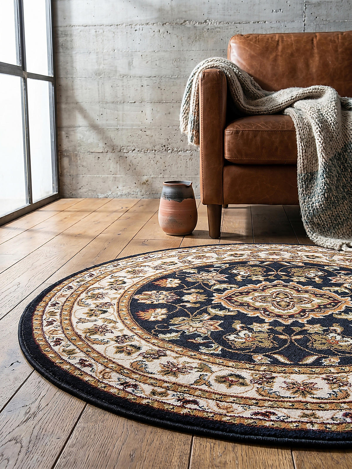 TEPPICH GLAZERT, klassisch-floral, Dunkelblau, Ø 133 cm - Blau, Textil (133/133cm) - KADIMA DESIGN