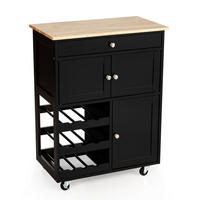 KÜCHENWAGEN Schwarz - Schwarz, Holz (67/37/87cm) - COSTWAY