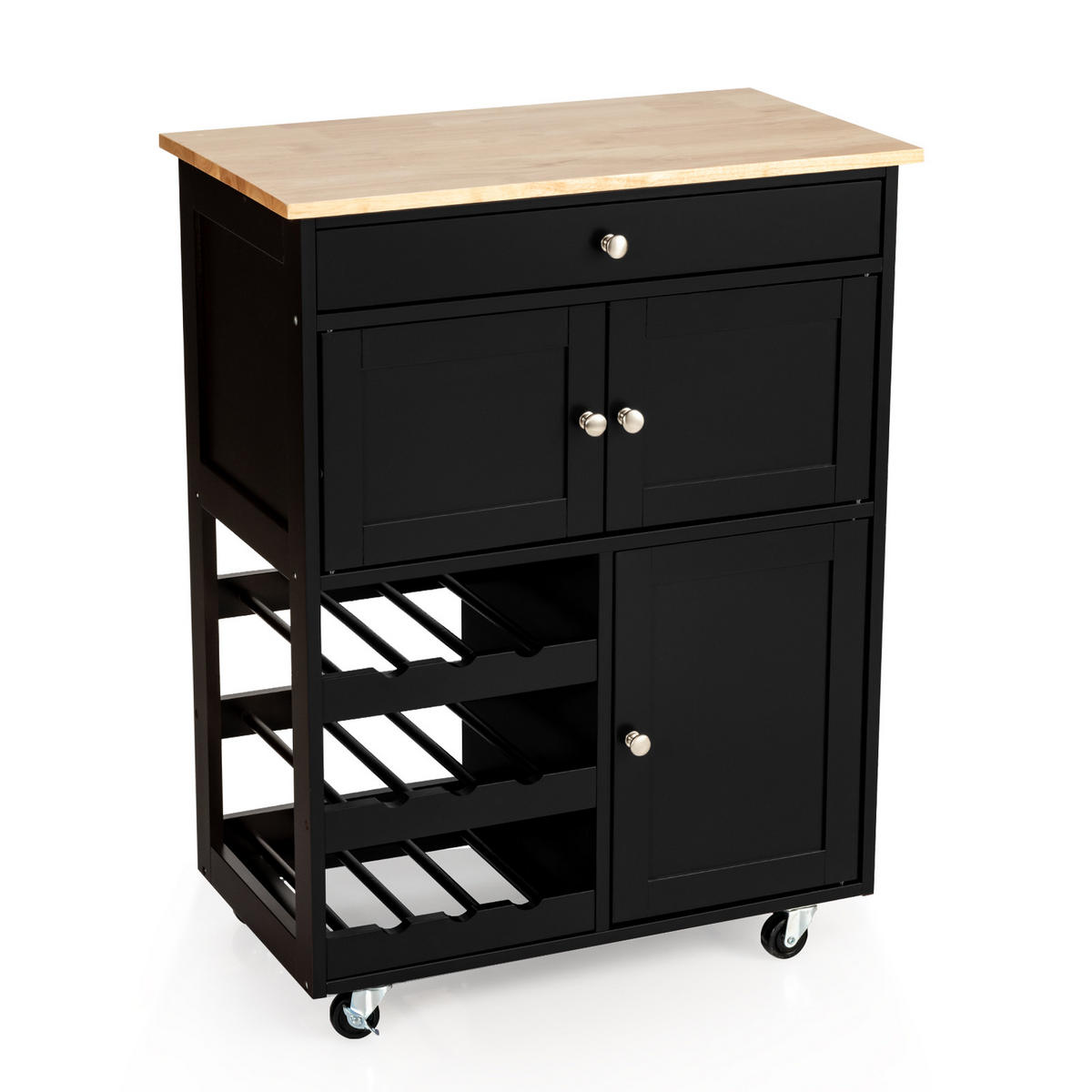 KÜCHENWAGEN Schwarz - Schwarz, Holz (67/37/87cm) - COSTWAY