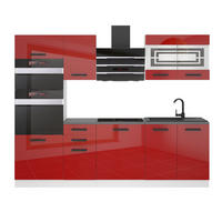 KÜCHENZEILE Tracy 240 cm, ohne Arbeitsplatten, Rot Hochglanz - Rot, Holz (240/204/60cm) - B BELINI GROUP