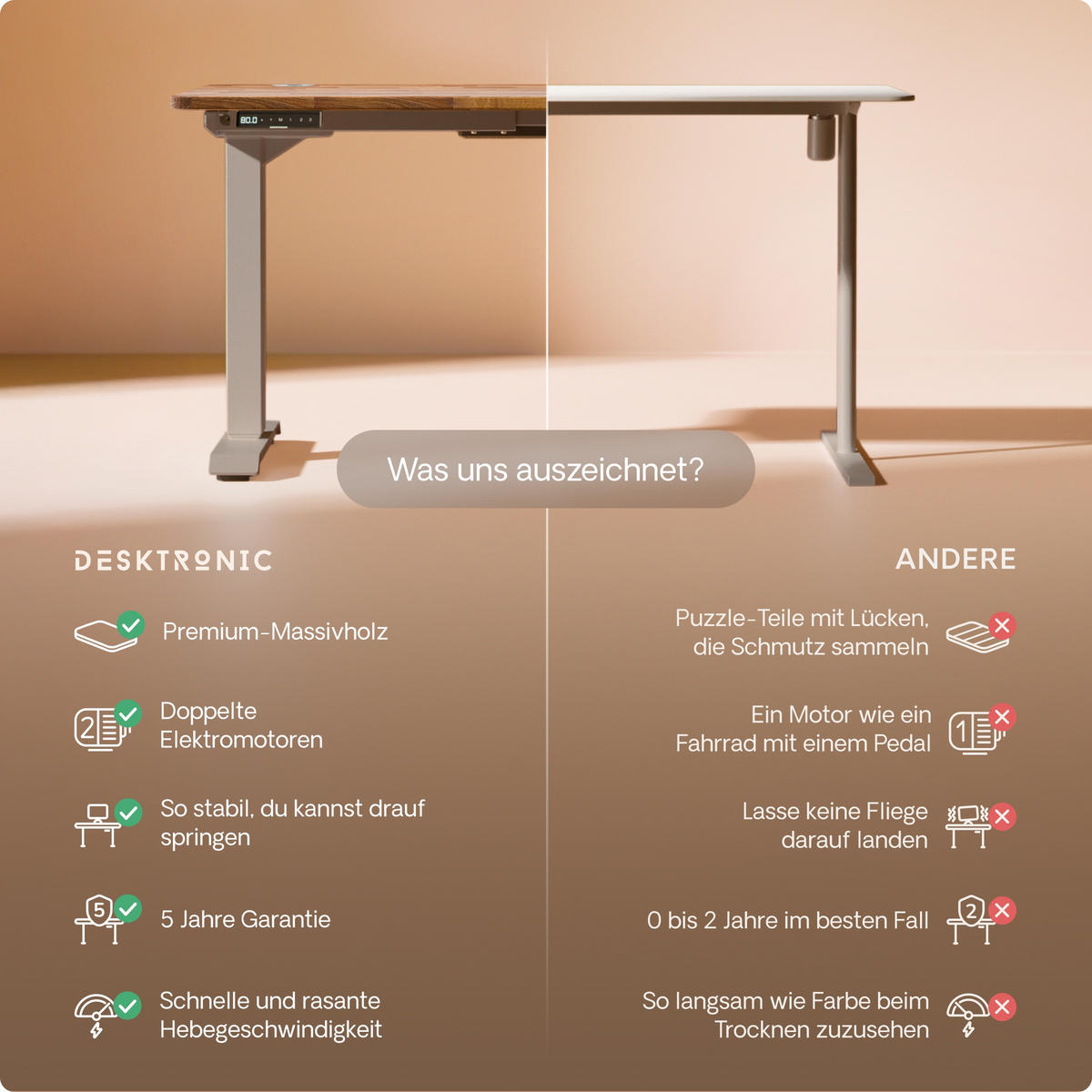 SCHREIBTISCH Elektrisch Höhenverstellbarer HomePro 180x80cm Grau/Massive Walnuss mit Memory-Funktion, Anti-Kollisions Technologie - Walnussfarben/Grau, Holz (80/180/63.5cm) - Desktronic