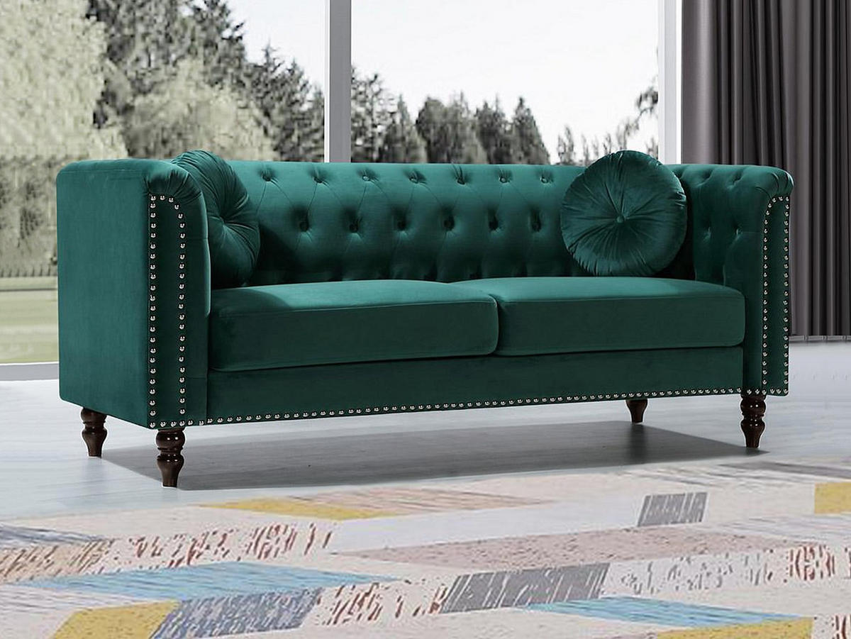 SOFA 3-Sitzer - Samt - Grün - TURNER - Grün, Textil (190/79/77cm) - Vente-Unique