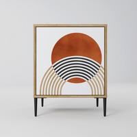 SIDEBOARD CIRCLE RHYTM, Eichefarben, 57,5x42x72,5 cm, Schwarze Metallfüße - Eichefarben/Multicolor, Holzwerkstoff/Metall (57.5/72.5/42cm) - SpaceRebels