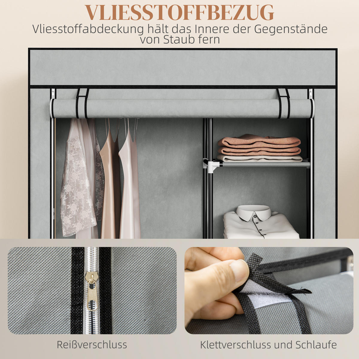 KLEIDERSCHRANK, Stoffschrank, Grau - Grau, Metall (43/162.5/103cm) - HOMCOM