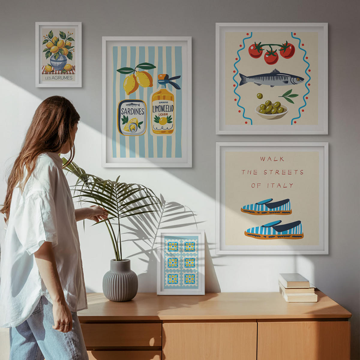 WANDBILDER 5er-Set - 50x50 cm & 20x30 cm & 40x60 cm Weißer Rahmen - Italienische Aromen, farbenfrohe Bilder - Weiß, Kunststoff (40/60cm) - ArtPrintCave