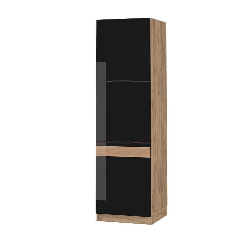 HERDUMBAUSCHRANK Fame-Line Schwarz Eiche hochglanz 60 cm - Honigeiche/Schwarz Hochglanz, Holzwerkstoff (60/206.8/58cm) - Vicco