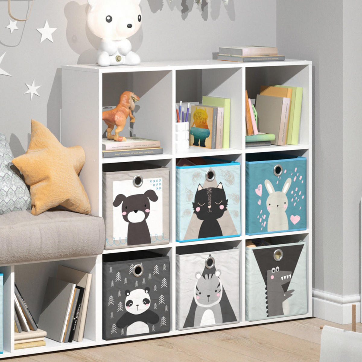 KINDERREGAL Nove Weiß 104 x 108 cm mit 6 Faltboxen - Weiß, Holzwerkstoff (104/108/29cm) - Vicco