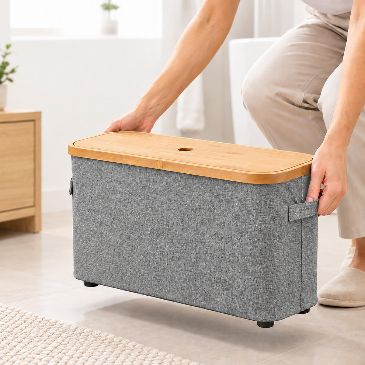 TOILETTENPAPIERBOX Grau Bambus 12 Rollen - Grau, Holz/Kunststoff (45/34.5/15cm) - Relaxdays