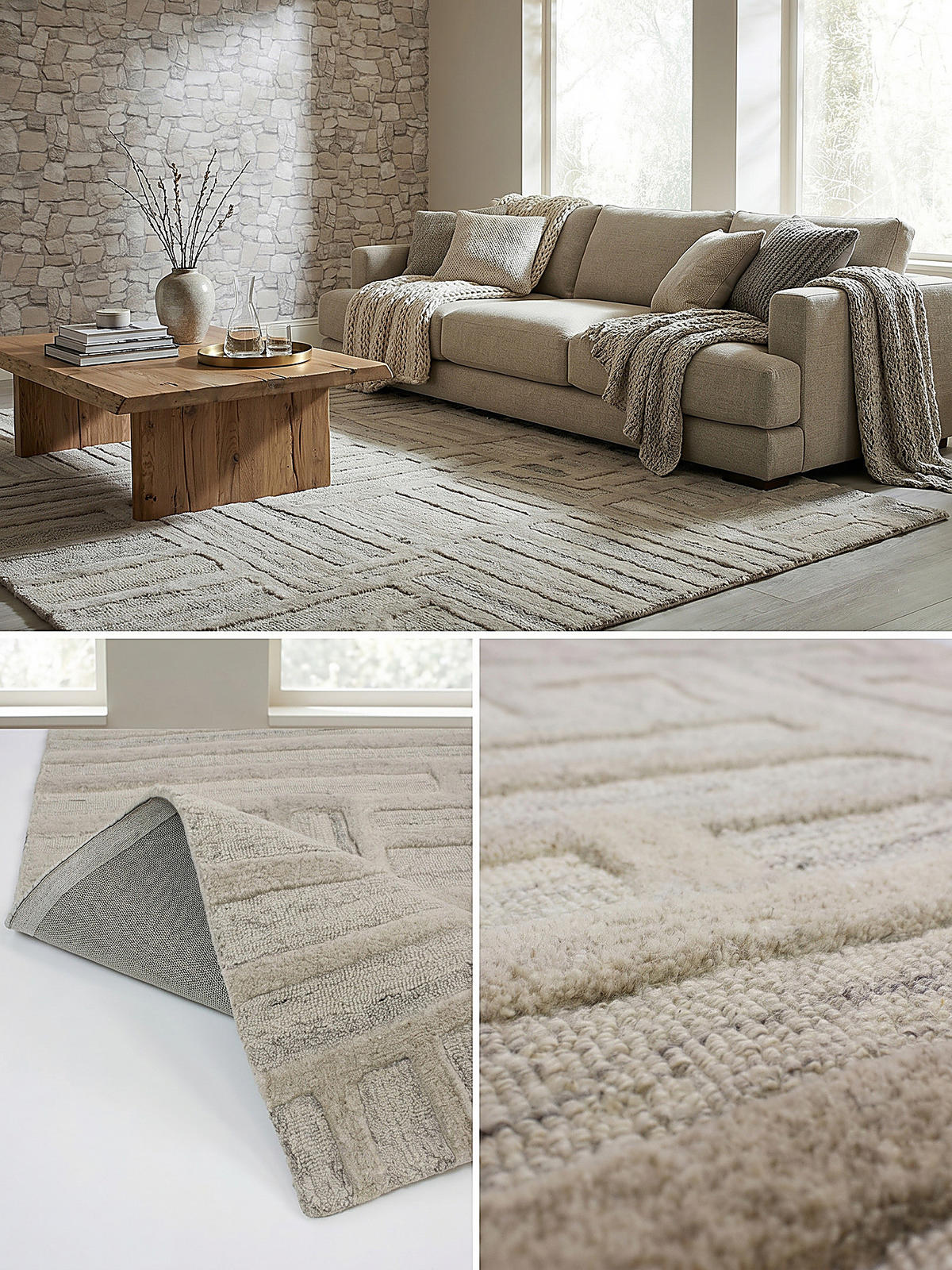 TEPPICH aus Wolle EDALE in Natur, abstrakt, Florhöhe 6 mm, 160 x 230 cm - Beige, Textil (160/230cm) - KADIMA DESIGN