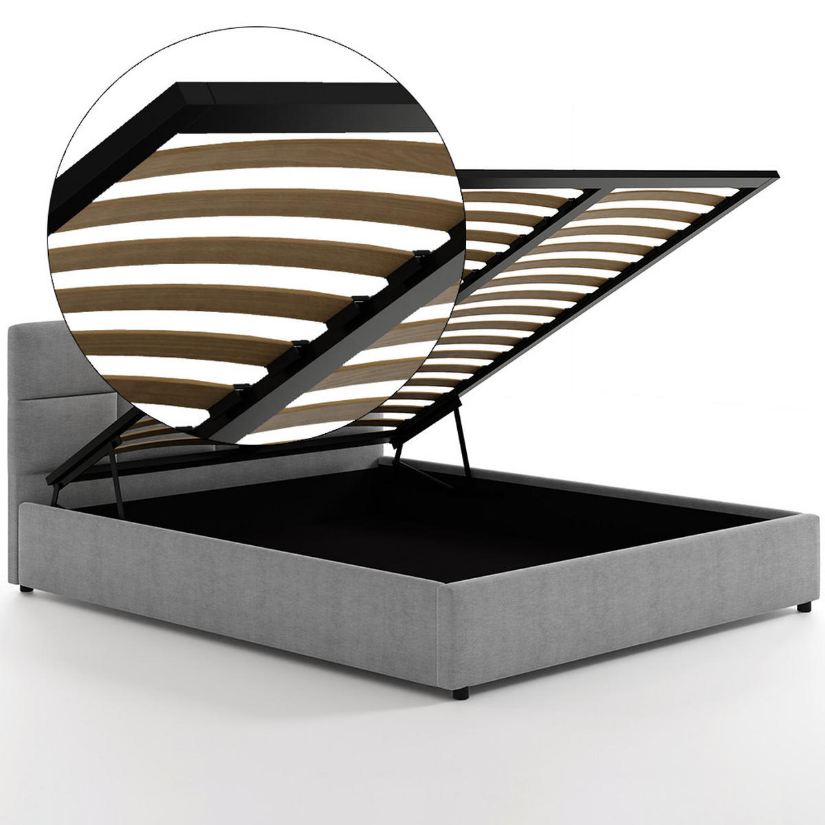 POLSTERBETT 140×200 mit Bettkasten und Lattenrost Mika 028-28 Grau Geflochten - Grau, Holz/Textil (140/200cm) - Jana