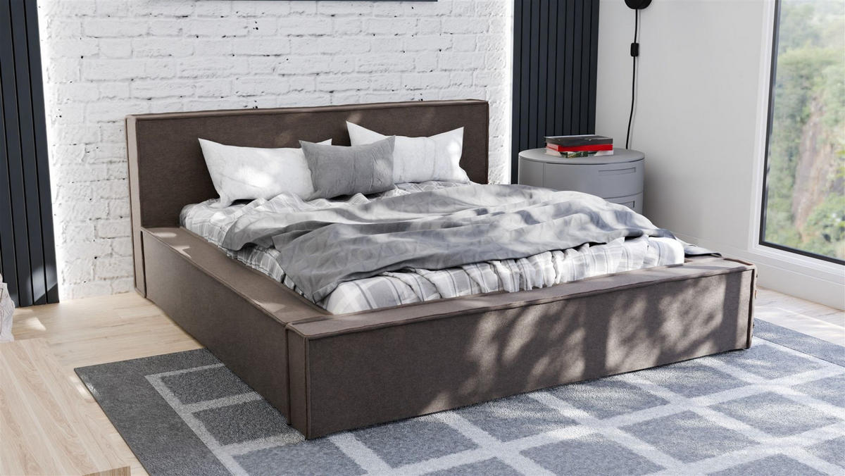 POLSTERBETT Aldana Komplettset - Dunkelbraun, Holzwerkstoff/Textil (140/200cm) - Fun Möbel