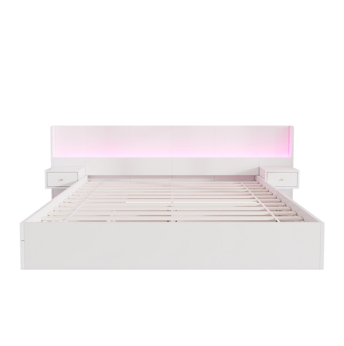 DOPPELBETT 180/200 cm Weiß mit LED-Beleuchtung und USB aus MDF mit Stauraum und Nachttischen - Weiß, Holzwerkstoff (180/200cm) - OKWISH