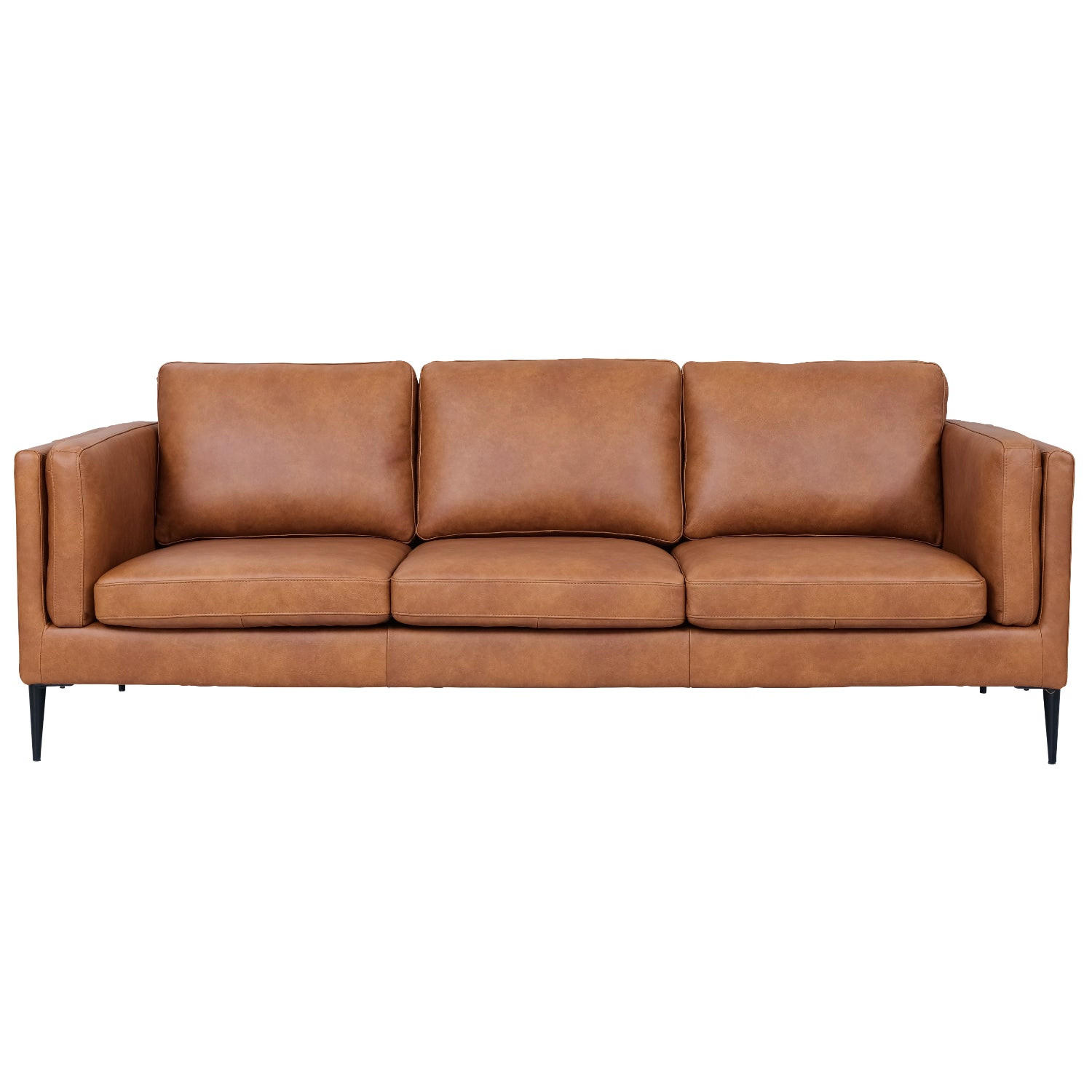 DREISITZER-SOFA Echtleder Braun - Schwarz/Braun, Leder/Metall (220/83/88cm) - Furnhouse