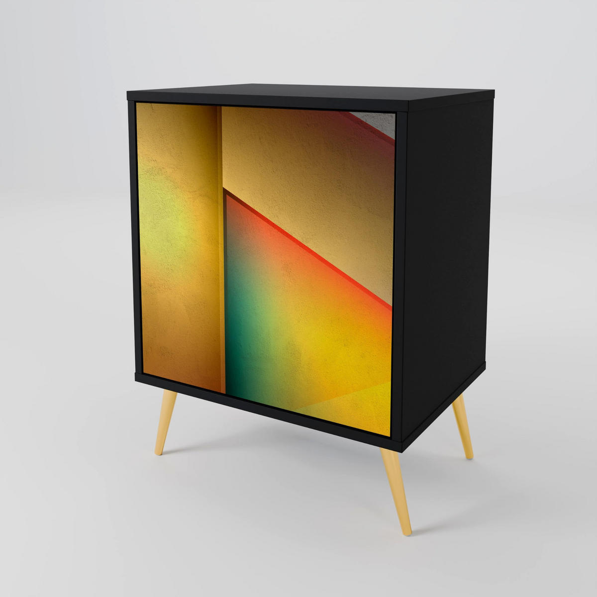 SIDEBOARD PIERCING SHARPNESS, Schwarz, 57,5x42x72,5 cm, Schwarze Metallfüße - Multicolor/Schwarz, Holzwerkstoff/Metall (57.5/72.5/42cm) - SpaceRebels
