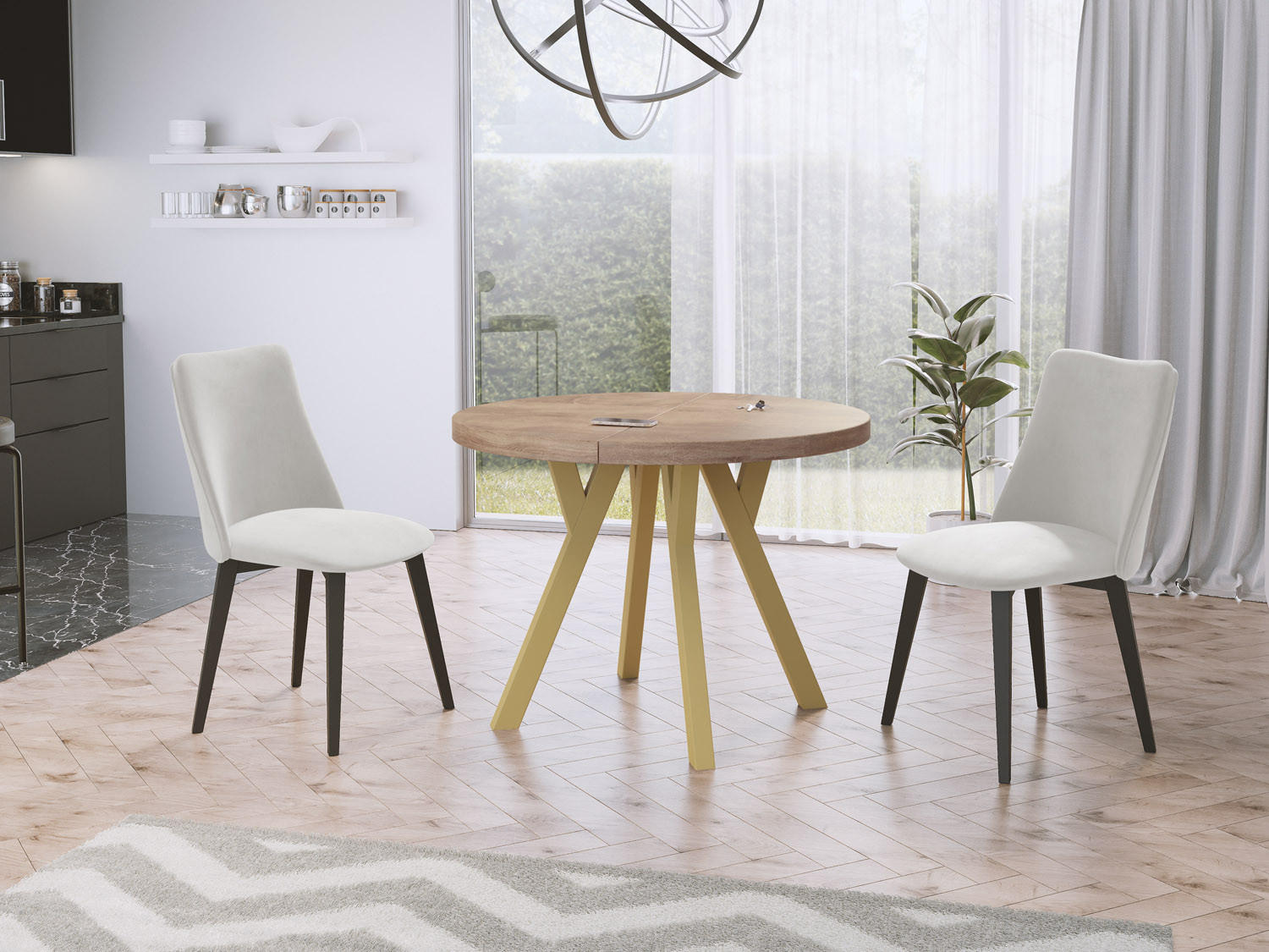ESSTISCH Mateo runder ausziehbarer, Sonoma Eiche 100-200/100/76 cm - Goldfarben/Sonoma Eiche, Holz/Holzwerkstoff (100/100/76cm) - WFL GROUP