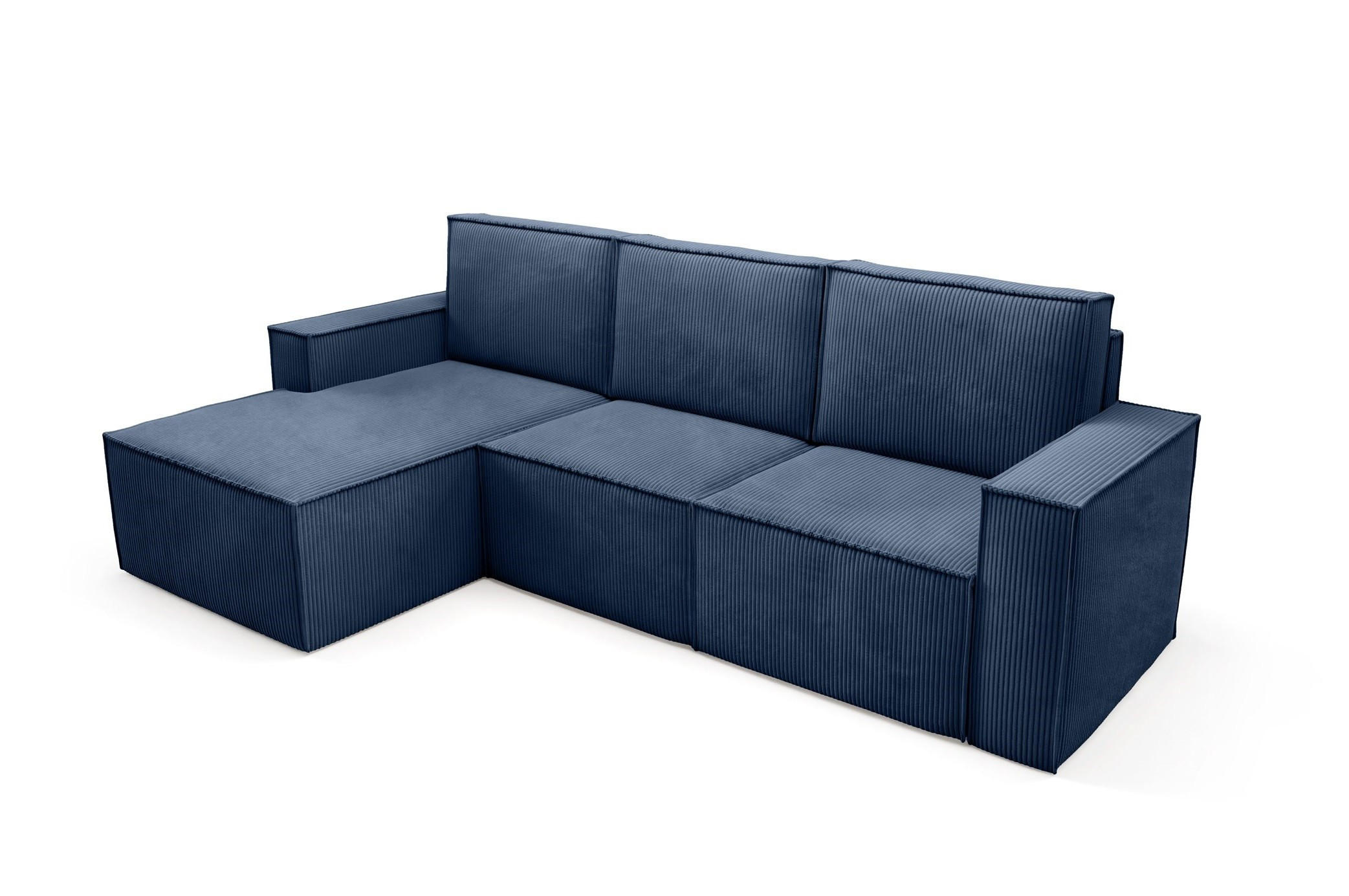 ECKSOFA Orto Dunkelblau, Dreisitzer Kordecksofa linke seite - Dunkelblau, Holzwerkstoff/Textil (180/142cm) - Bettso