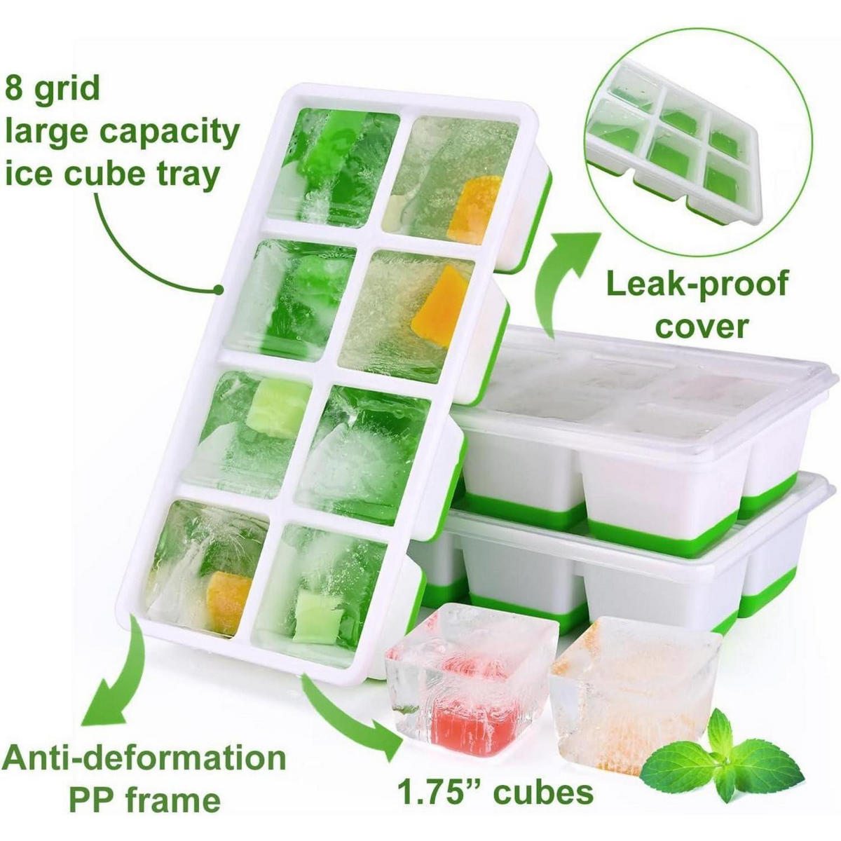 EISWÜRFELFORMEN 3er-Pack mit Deckel Grün - Grün, Kunststoff (10.9/4.1/21.1cm)