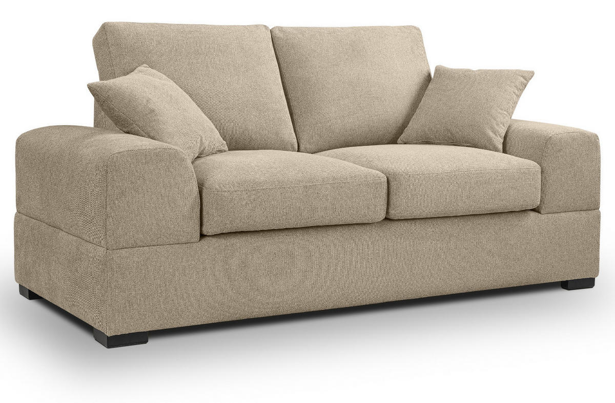 SOFA beige Strukturstoff, Couch 2-Sitzer 182 cm mit Premium Kaltschaum - Beige/Schwarz, Holz/Textil (182/90/93cm) - Inn.Furn
