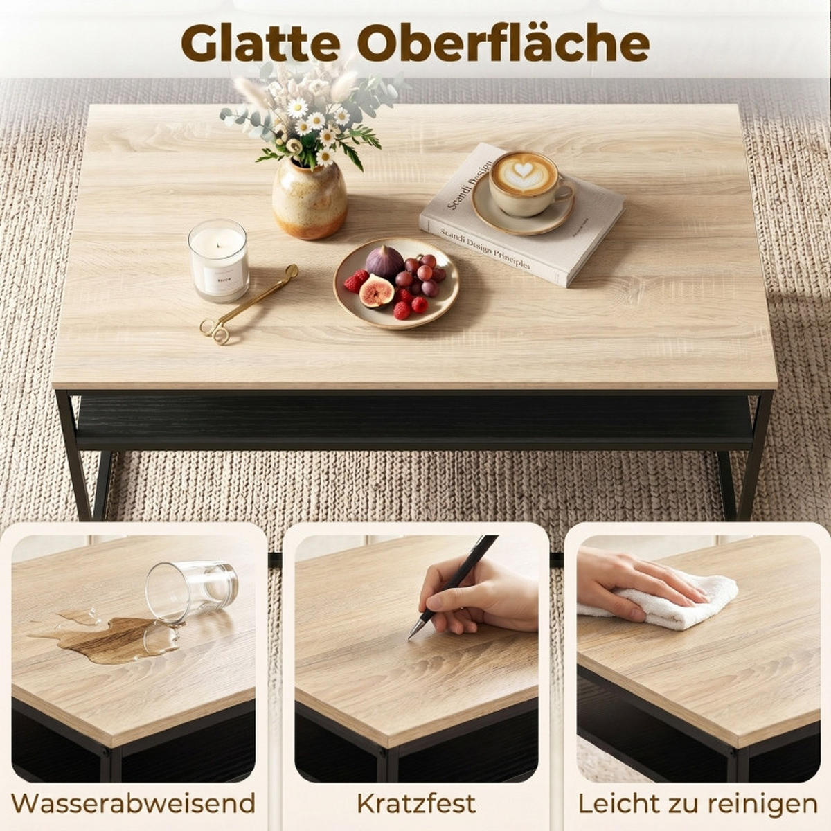 COUCHTISCH DE-37206 mit 2 Ebenen und Zweifarbdesign Eiche/Schwarz - Eichefarben, Holzwerkstoff (100/59.8/47cm) - ComfortXL