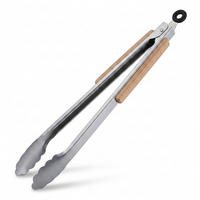 GRILLZANGE Silber Natur Holzgriff 38 cm - Silberfarben, Holz/Metall (3.5cm) - Relaxdays