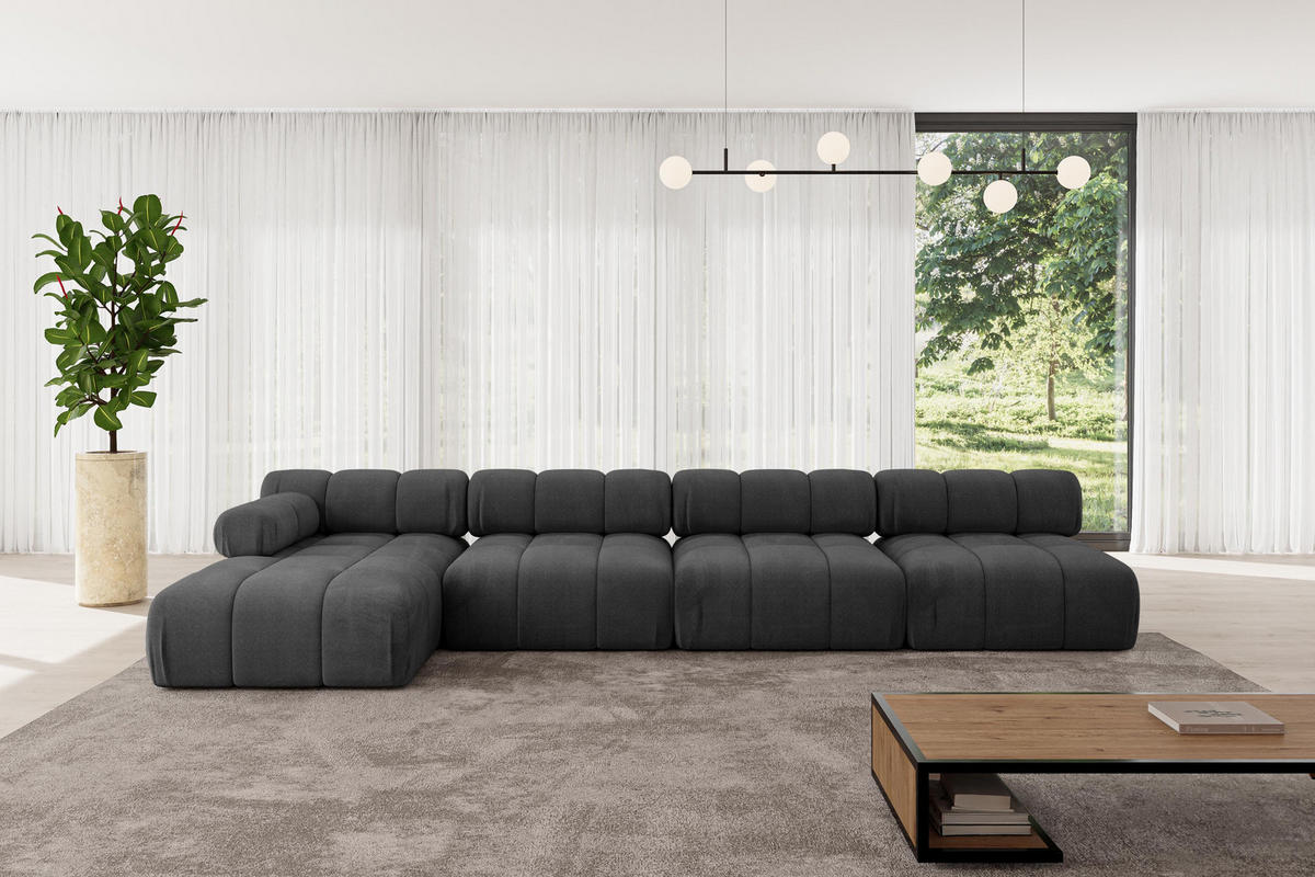 ECKSOFA modulares Sofa Razon-L3 - 380x160x70 cm Schwarz Velours - Schwarz, Holzwerkstoff/Textil (380/160cm) - ALTDECOR