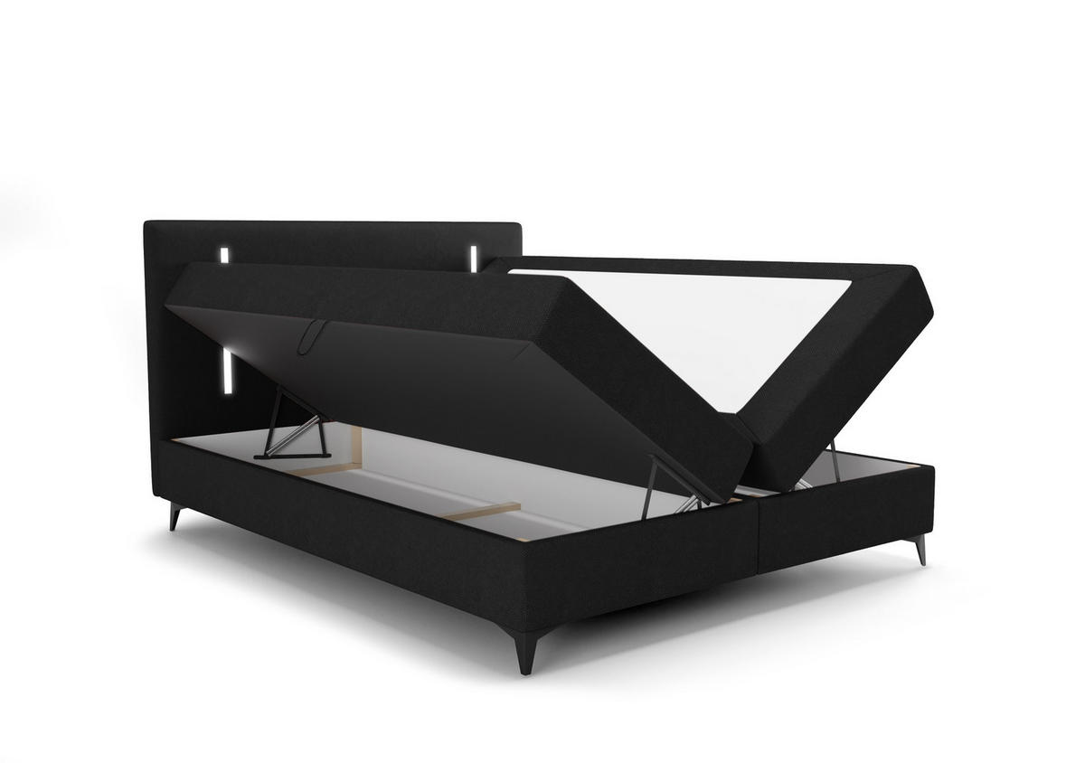 BOXBETT ONO mit Matratze H3, Bonell und Topper 140x200 CURIO 99 - Schwarz, Textil (140/200cm) - Bedante