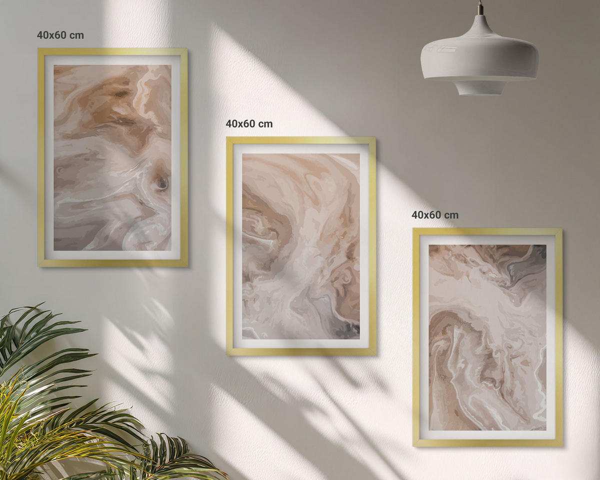 BILDER SET 3er Set - 40x60 cm Goldrahmen - abstrakte Marmortexturen - Goldfarben, Kunststoff (40/60cm) - TULUP