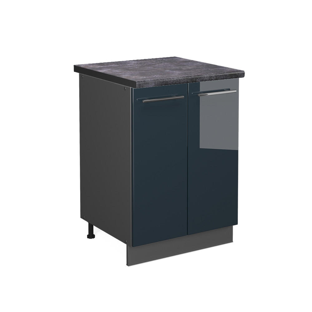 KÜCHENUNTERSCHRANK Fame-Line Dunkelblau Hochglanz 60 cm, AP Anthrazit - Anthrazit/Dunkelblau, Holzwerkstoff (60/82/60cm) - Vicco