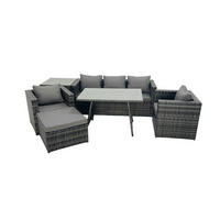 GARTENMÖBELSET mit Esstisch Hocker 6-Sitzer Grau - Dunkelgrau/Grau, Glas/Kunststoff - Fimous