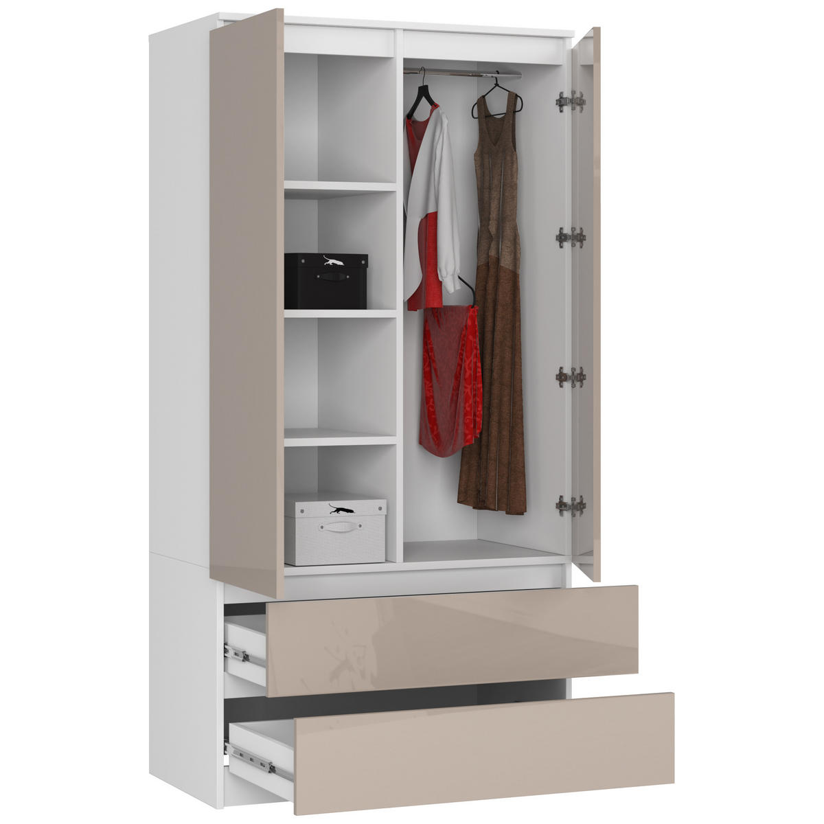 KLEIDERSCHRANK Weiß, Cappuccino Glanz 180x51x90 cm - Weiß/Cappuccino, Holzwerkstoff (90/180/51cm) - Akord