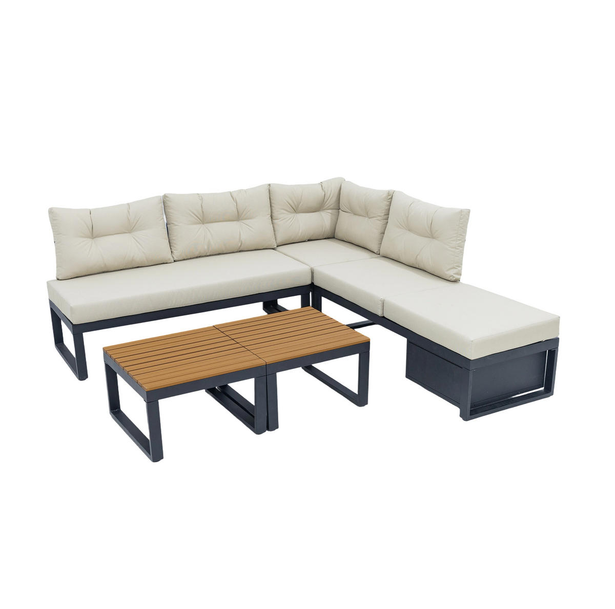 GARTENMÖBEL-SET 191,5/191,5/79 cm mit 3-fach verstellbarer Liegefunktion und Stauraum, Polyester, Beige - Beige, Textil - Redom