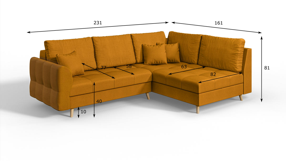ECKSOFA MIT HOCKER Lorine Mikrofaser Gelb - Hellbraun/Gelb, Buchenholz/Textil (231/161cm) - S-Style Möbel