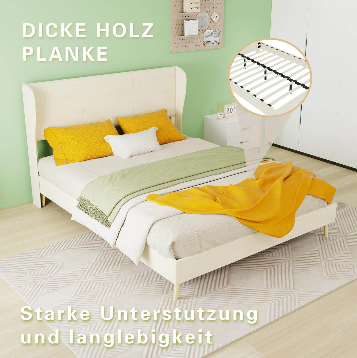 POLSTERBETT 140/200 cm mit Matratze, weichem Kopfteil und stabilem Metallgestell, Beige - Beige, Textil (140/200cm) - Redom