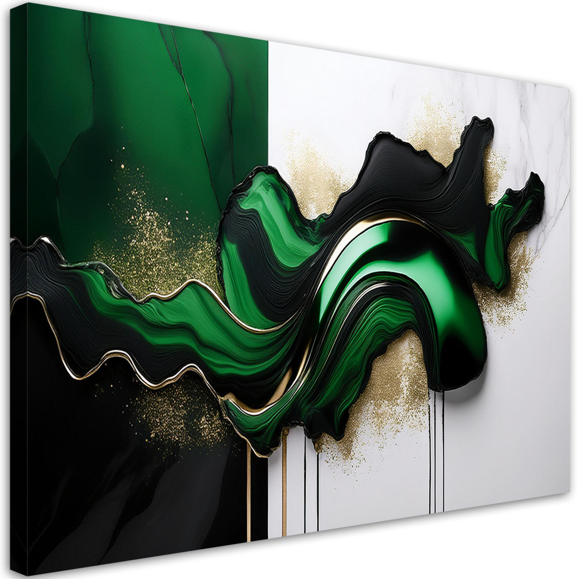 LEINWANDBILD Grüne moderne Abstraktion mit Gold 90x60cm - Grün, Textil (90/60cm) - Feeby