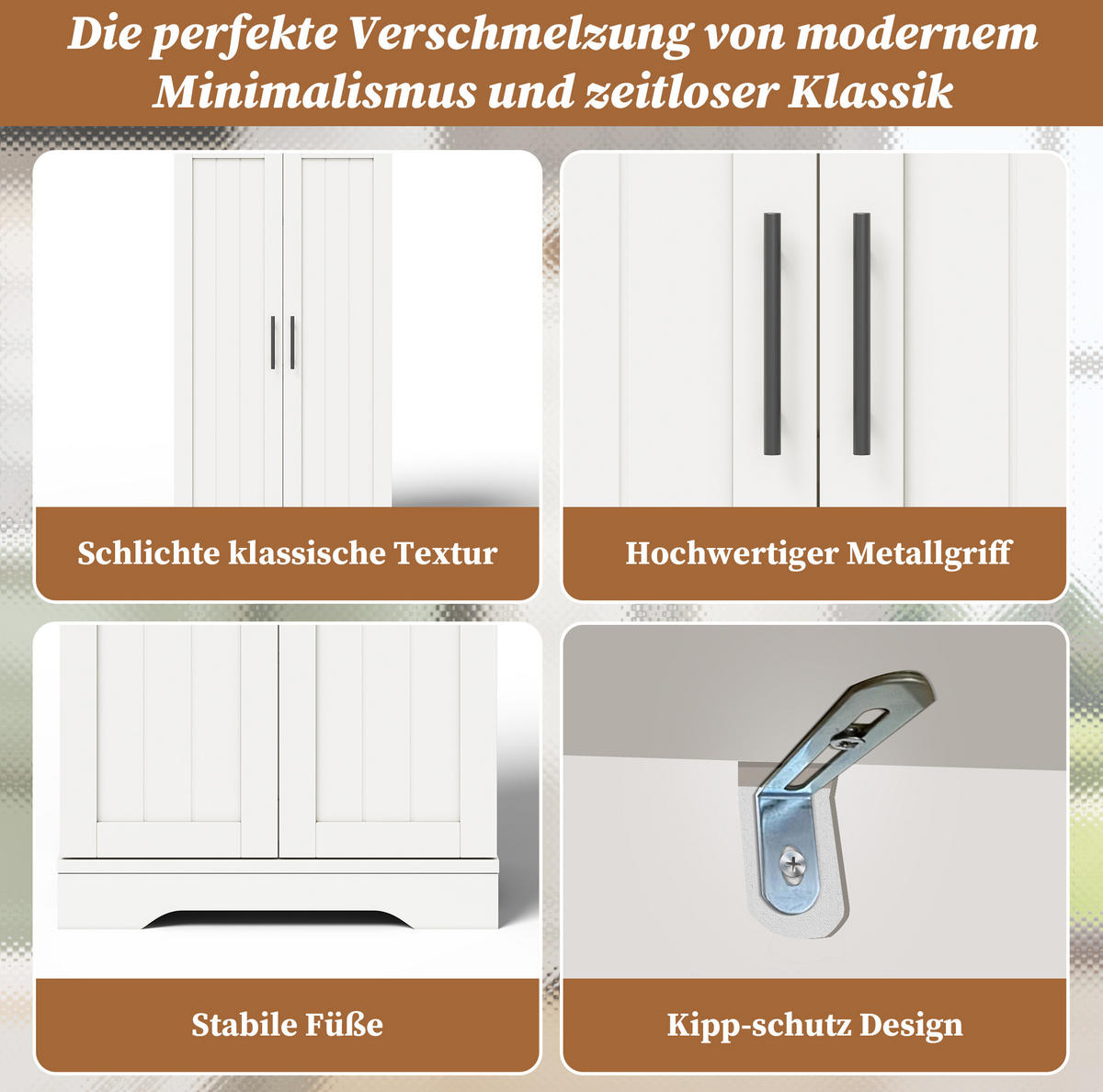 AUFBEWAHRUNGSSCHRANK 120x60x40cm Weiß mit LED Licht & Wellentüren - Weiß, Holzwerkstoff (40/120/60cm) - Modfu