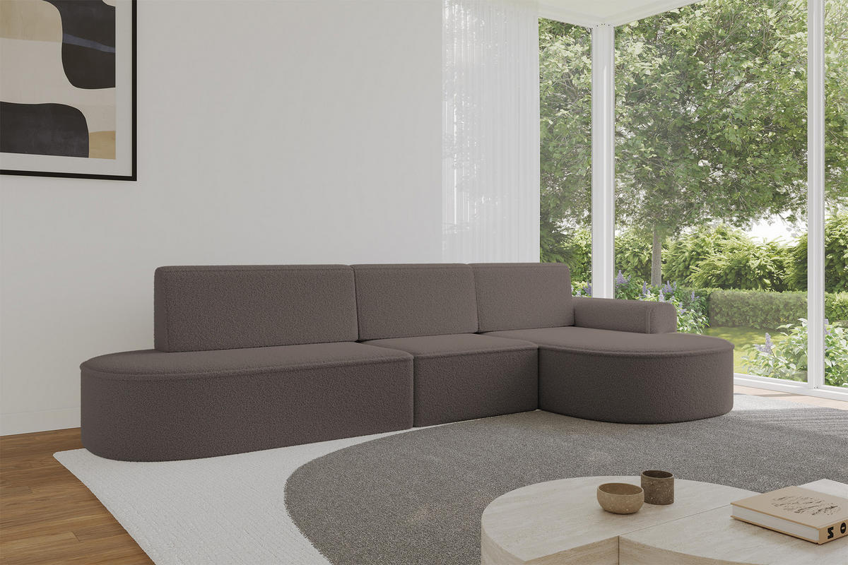 ECKSOFA mit Schlaffunktion Ottomane RECHTS MARI L2-S 368X167X85 Braun Bouclé - Schwarz/Braun, Holzwerkstoff/Kunststoff (167/368cm) - ALTDECOR