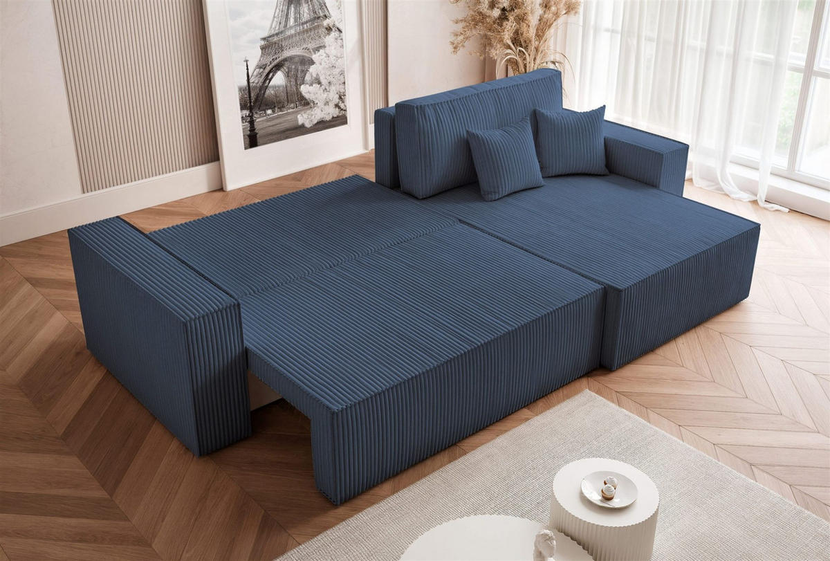 ECKSOFA Adara Max Mit Schlaffunktion - Blau, Holzwerkstoff/Textil (145/276cm) - Fun Möbel