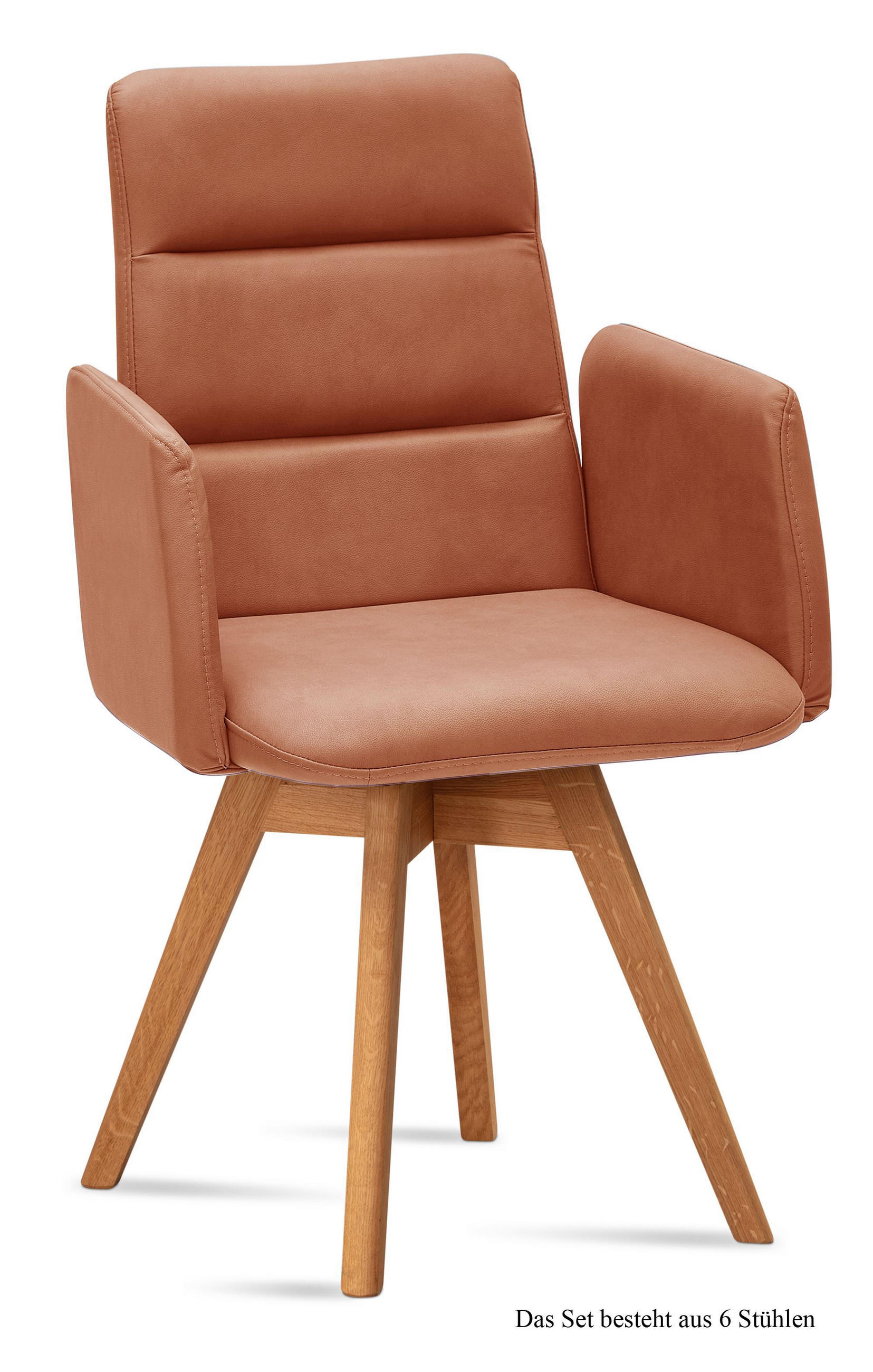 ARMLEHNSTUHL drehbar (6er-Set) Dorit 52x92x60 Eiche geölt/Cognac - Cognac/Eichefarben, Kunststoff (60/92/52cm) - 58aufmkessel