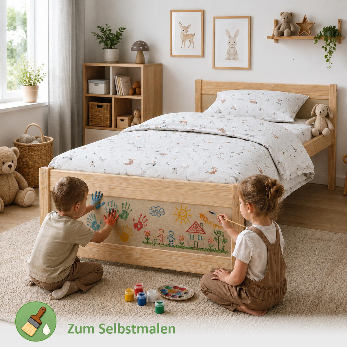 KINDERBETT Luna 200x90 mit Lattenrost - Naturfarben, Holzwerkstoff (90/200cm) - LUKDOM
