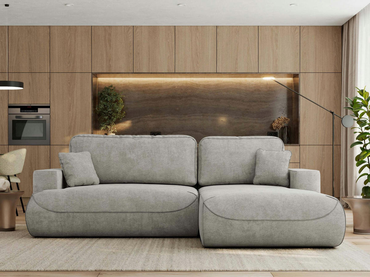 ECKSOFA OVO L Hellgrau Struktur - Rechts Seite - Hellgrau/Schwarz, Kunststoff/Textil (195/271cm) - MKS