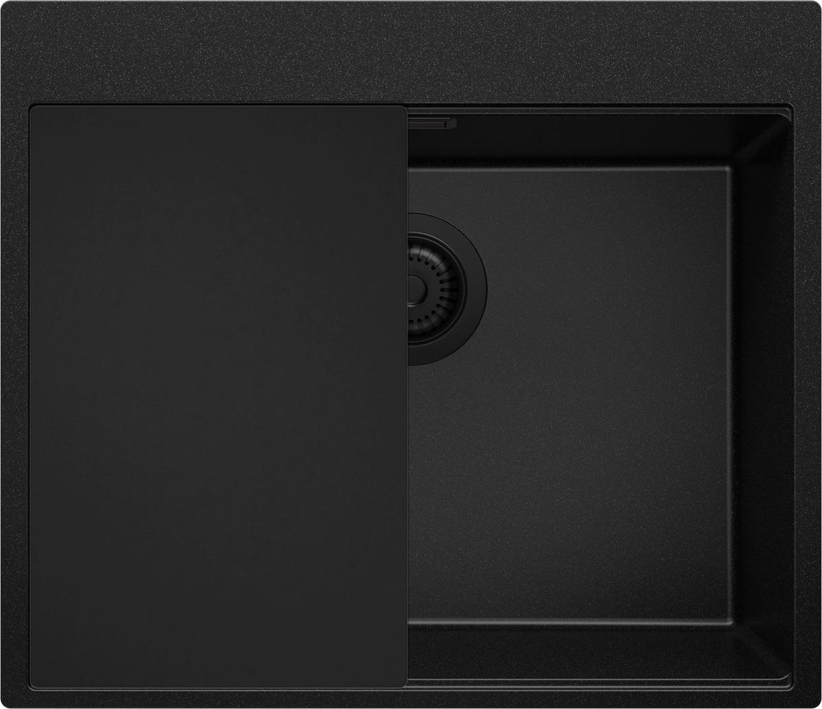 SPÜLBECKEN Oslo, 2-er set Alles Schwarz 58/50 cm 1 Becken + Ablauf-Set + Schneidebrett ab 60er Unterschrank - Schwarz, Kunststoff (58/20/50cm) - Primagran
