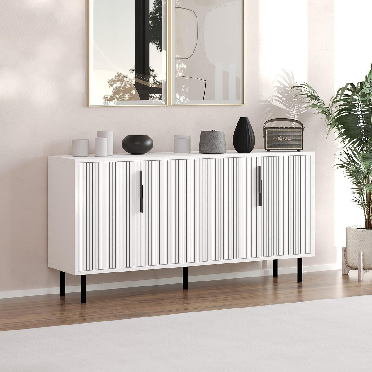 SIDEBOARD mit 4 Türen 36/150/75 cm - Weiß, Holzwerkstoff (36/75/42cm) - Calicosy